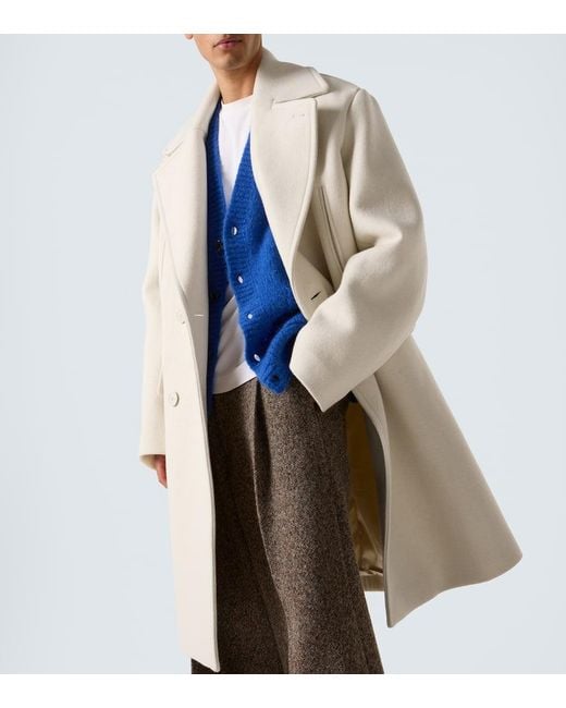 Dries Van Noten Natural Double-Breasted Wool And Cotton Coat for men