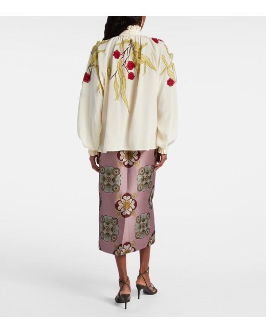 LaDoubleJ Metallic Cerere Embroidered Silk Blouse