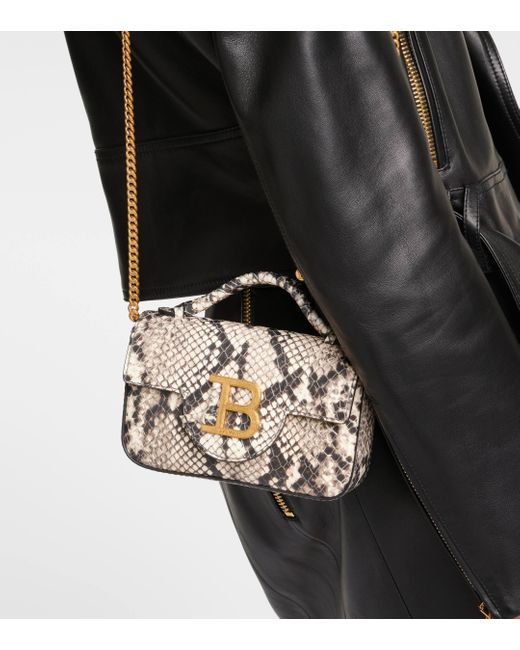 Balmain Metallic B-buzz Mini Snake-effect Leather Shoulder Bag