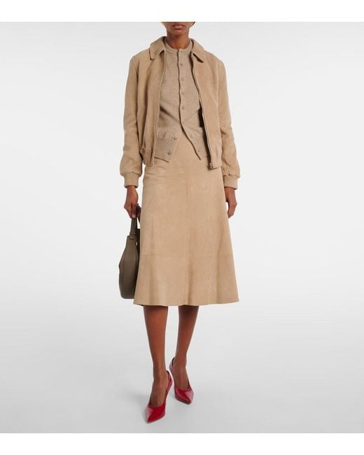 Yves Salomon Natural Suede Midi Skirt