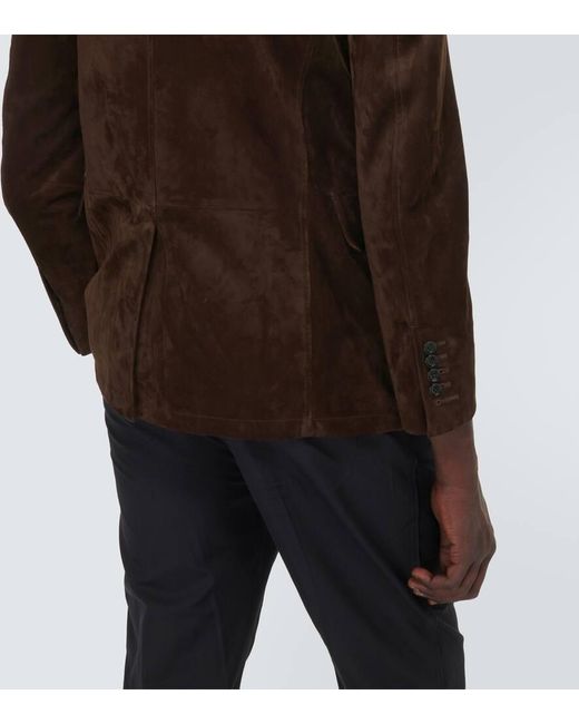 Tom Ford Brown Leather-trimmed Suede Blazer for men