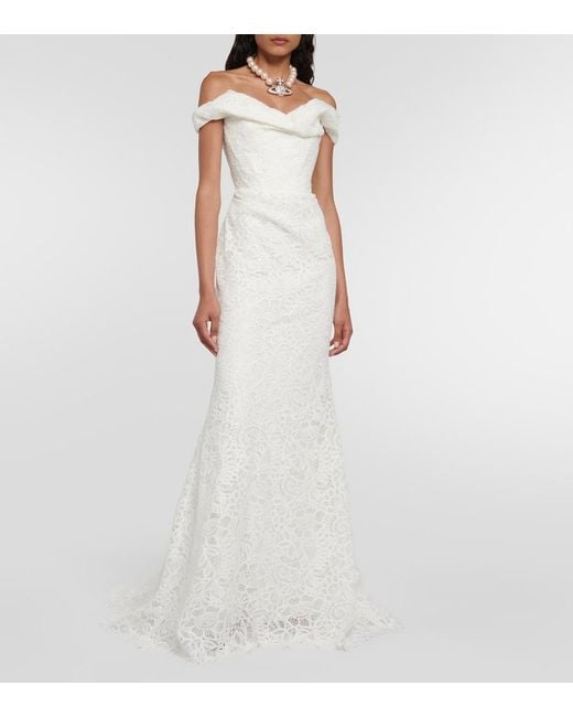 Vivienne Westwood White Bridal Nova Cora Off-Shoulder Lace Gown