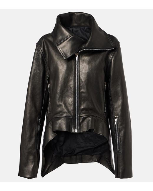 Rick Owens Black Asymmetric Leather Jacket