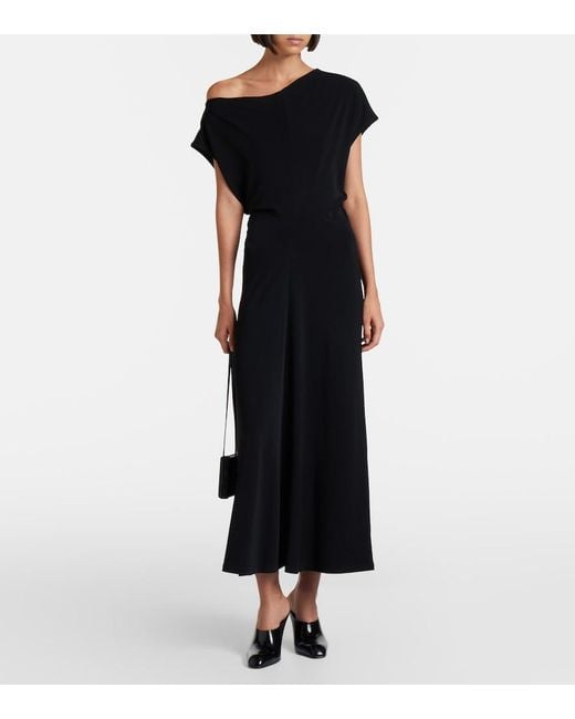 Vince Black Draped One-Shoulder Midi Dress