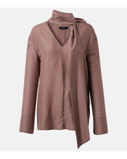 Blusa De Seda Estampada Con Panuelo Joseph de color Brown
