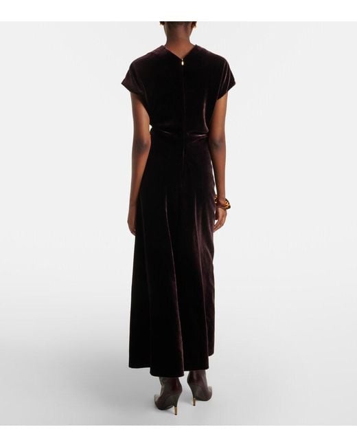 Agnona Black Gathered Velvet Midi Dress