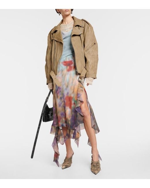 Acne Green Linor Oversized Belted Leather Jacket