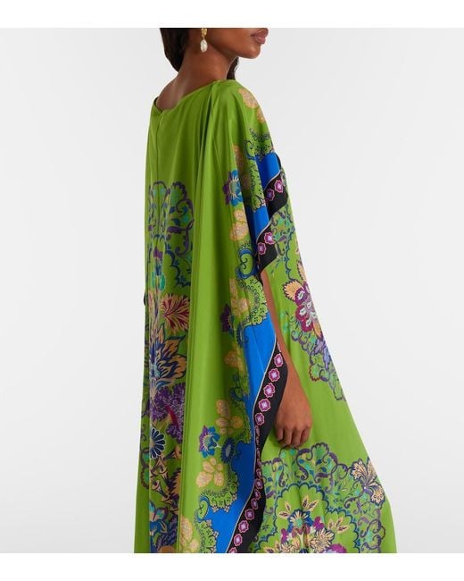 LaDoubleJ Blue Magic Printed Caped Silk Maxi Dress