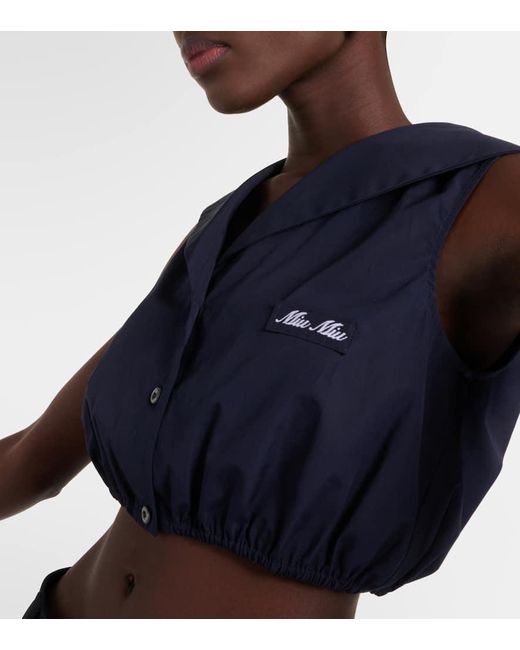 Miu Miu Blue Cropped-Hemd Aus Baumwolle