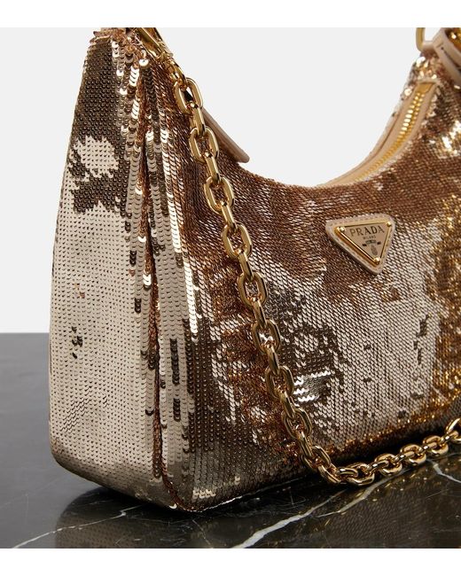 Prada Metallic Re-Edition Mini Sequined Shoulder Bag