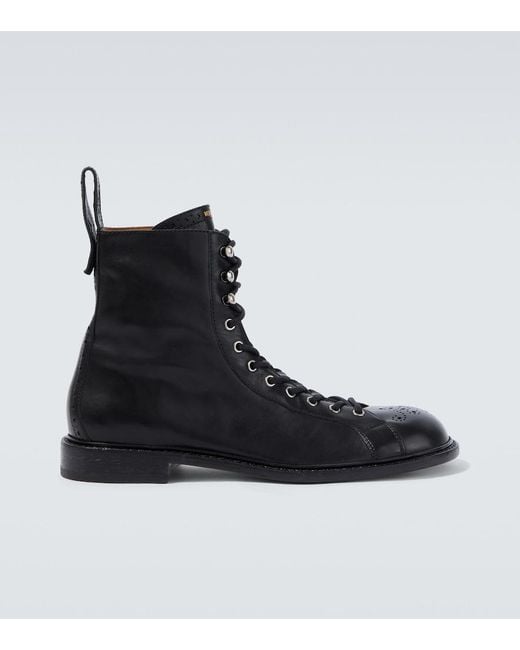 Versace Black Billy Perforated Leather Combat Boots for men