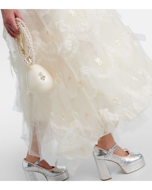 Simone Rocha White Embroidered Ruffled Tulle Midi Dress