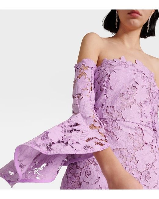 Oscar de la Renta Purple Off-Shoulder-Robe Aus Spitze