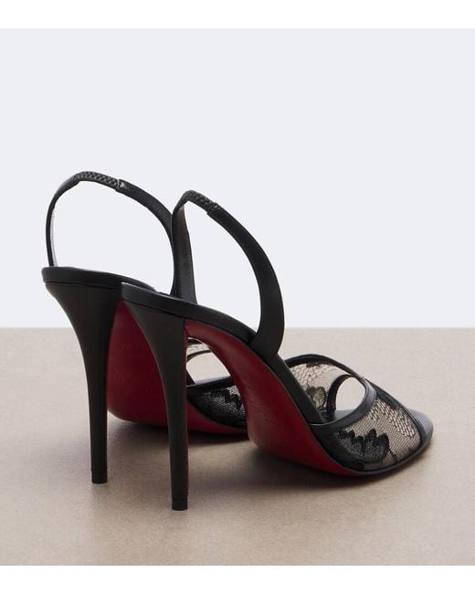 Christian Louboutin Black Miss Z Lace-Trimmed Leather Slingback Sandals