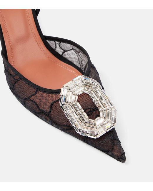 AMINA MUADDI Black Camelia 90 Lace Slingback Pumps