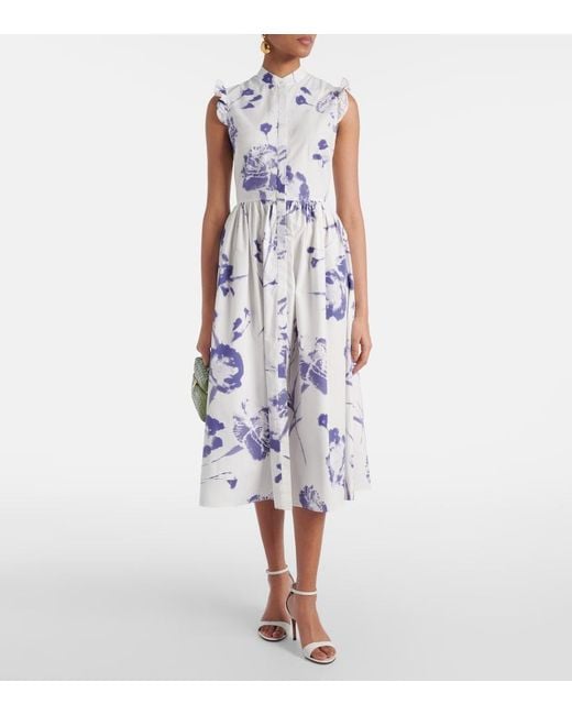 Erdem Blue Floral Cotton Poplin Midi Dress