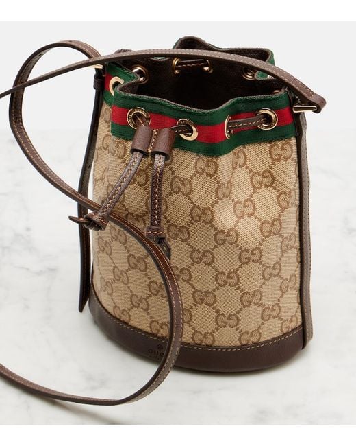 Gucci Brown Web Stripe Mini Gg Canvas Bucket Bag