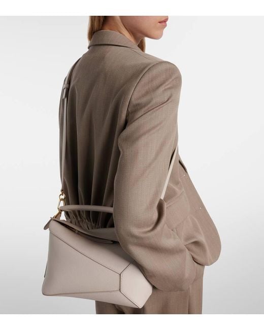 Loewe White Puzzle Edge Small Leather Tote Bag