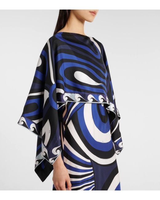 Emilio Pucci Blue Iride Silk Twill Slip Dress And Cape