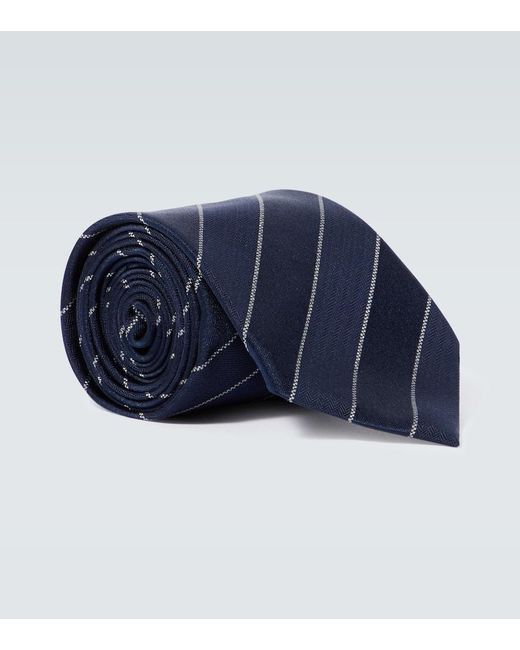Cravatta in seta a righe di Brunello Cucinelli in Blue da Uomo