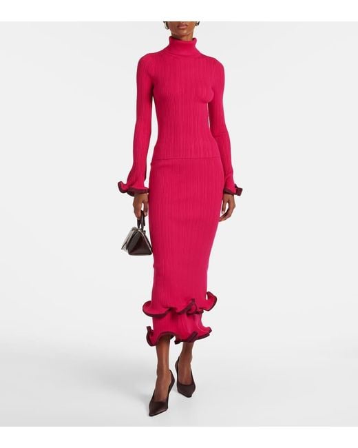 Jonathan Simkhai Red Lola Ruffled Turtleneck Sweater