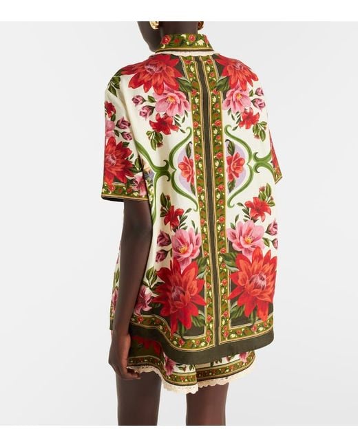 Farm Rio Red Wonder Rio Oversized Linen-Blend Shirt