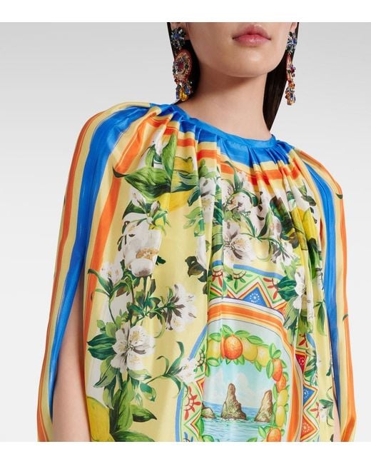 Dolce & Gabbana Green Printed Silk Cape