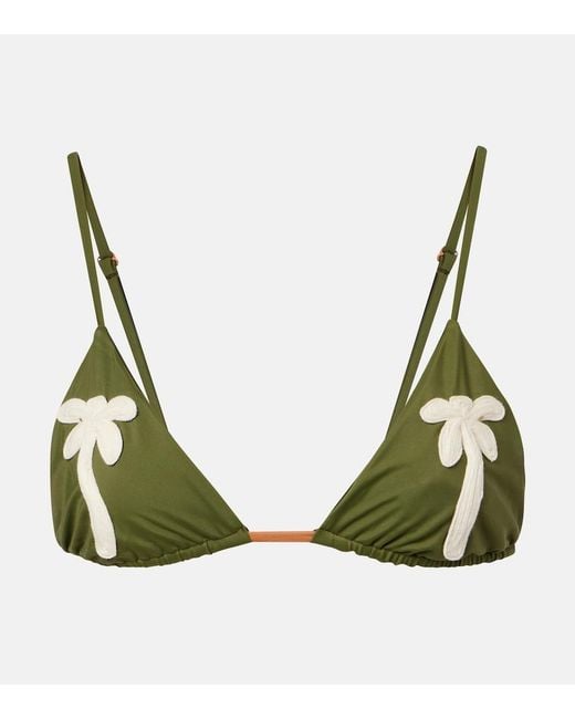 Johanna Ortiz Green Embroidered Bikini Top