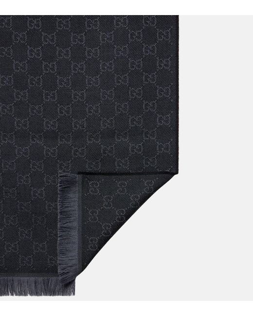 Gucci Blue Gg Wool Jacquard Scarf