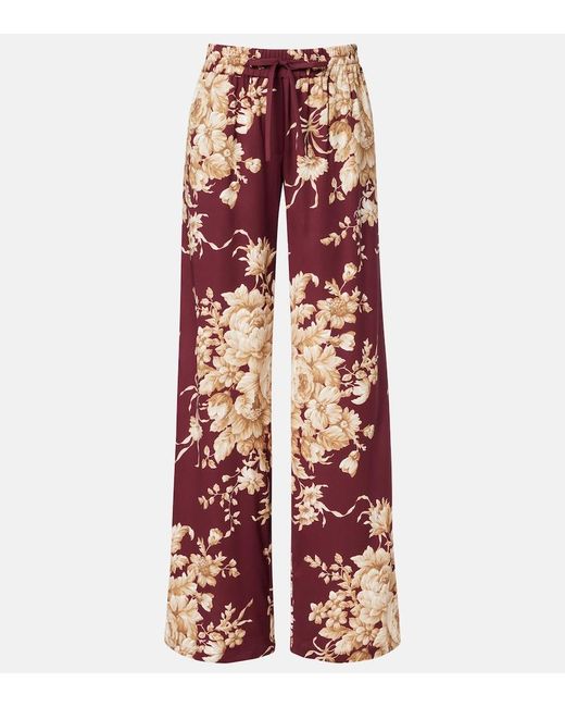 Dolce & Gabbana Red Floral Silk-Blend Wide-Leg Pants