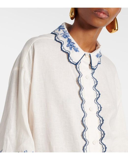 Agua Bendita White Bedruckte Bluse Abadia Wild Aus Leinen