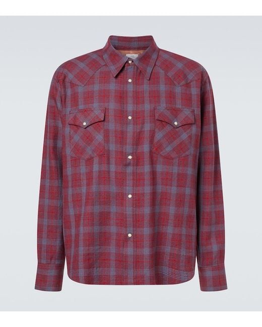 Visvim Purple Four Corners Checked Wool And Linen Shirt for men