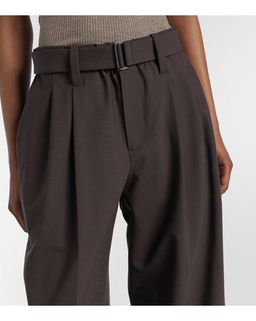 Brunello Cucinelli Brown Belted Wool-Blend Wide-Leg Pants