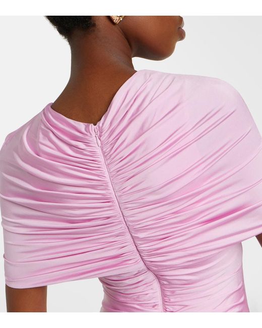 Self-Portrait Pink Caped Ruched Jersey Maxi Dress