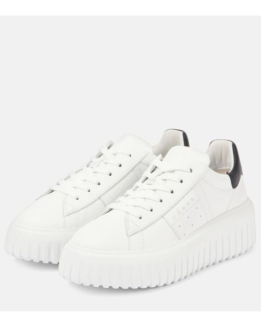 Hogan White H-Stripes Leather Platform Sneakers