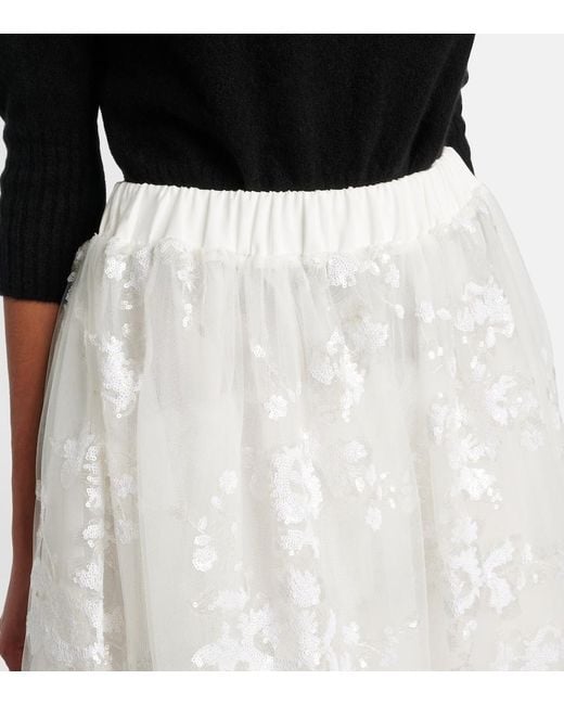 Simone Rocha White Sequined Tulle Midi Skirt