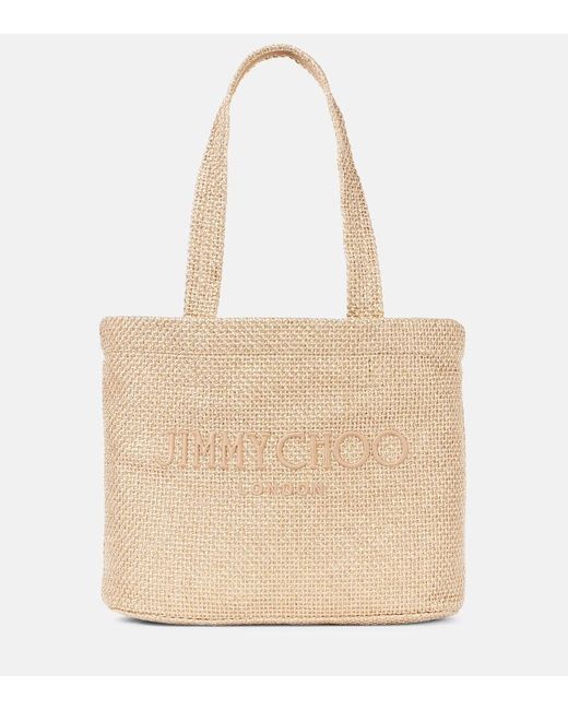 Jimmy Choo Natural Beach Medium Embroidered Tote Bag