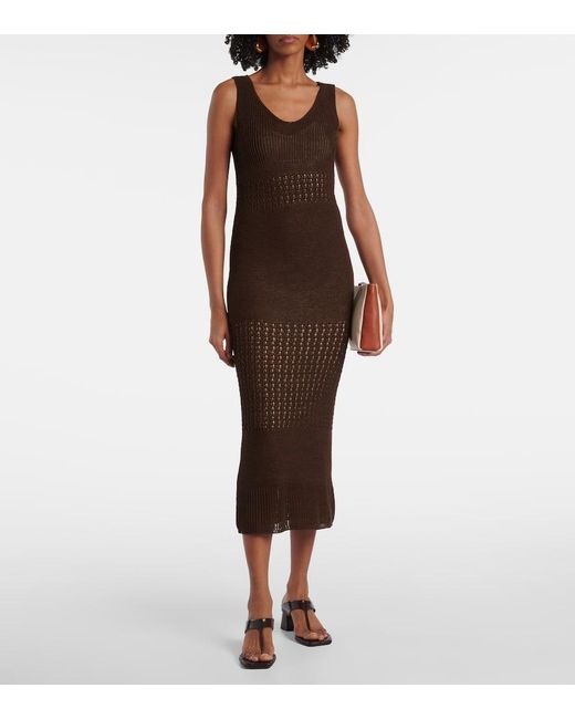 Max Mara Brown Maxikleid Valois Aus Einem Baumwollgemisch