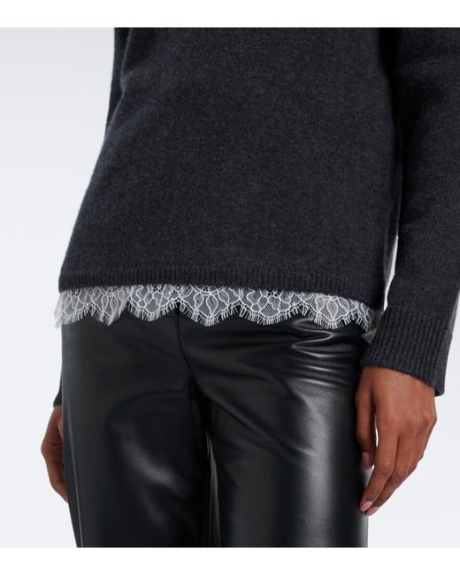 Loulou de Saison Black Arvo Lace-Trimmed Cashmere Sweater
