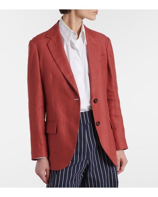 Brunello Cucinelli Red Hemp And Linen Gabardine Blazer
