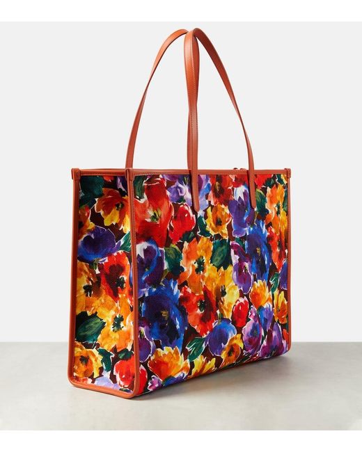 Shopper Large in canvas con stampa floreale di Dolce & Gabbana in Red