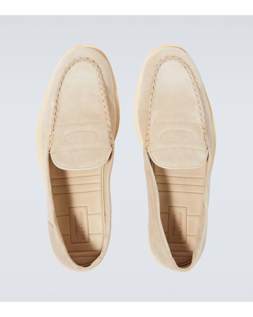 John Lobb White Pace Suede Loafers for men