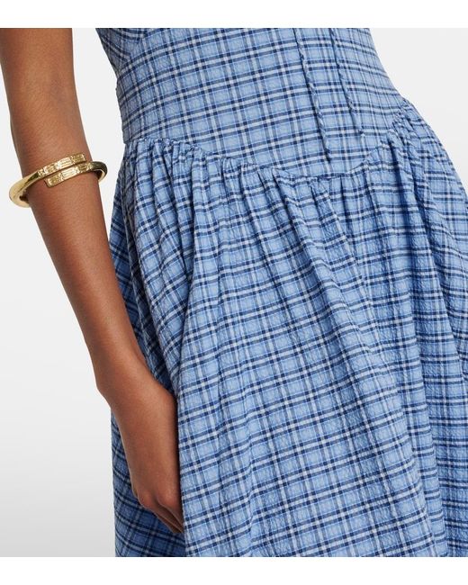 Faithfull The Brand Blue Edessa Checked Cotton Maxi Dress