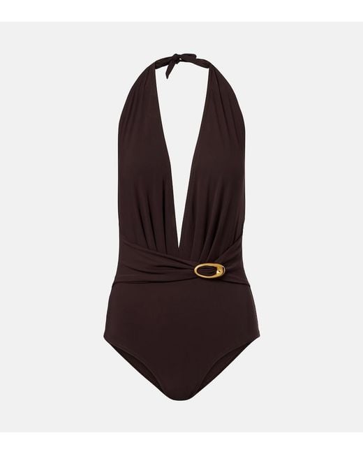 Karla Colletto Blue Solid Halterneck Swimsuit