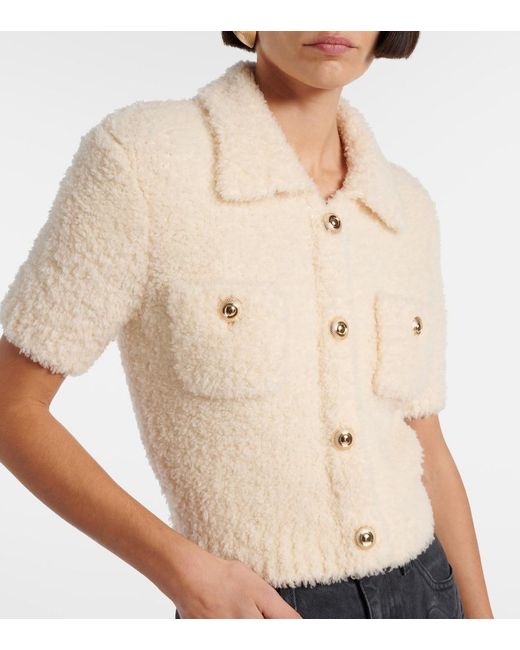 Self-Portrait Natural Embellished Wool-Blend Top