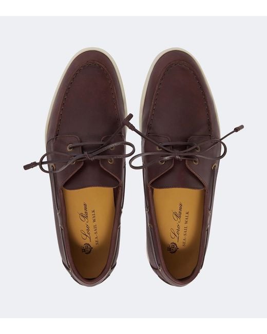 Loro Piana Brown Sea-Sail Walk Leather Boat Shoes for men