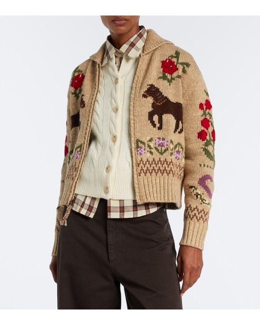 Polo Ralph Lauren Natural Intarsia Wool And Cotton Zip-Up Cardigan