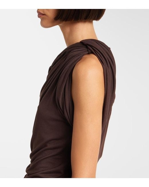 Rick Owens Brown Draped Knitted One-Shoulder Top
