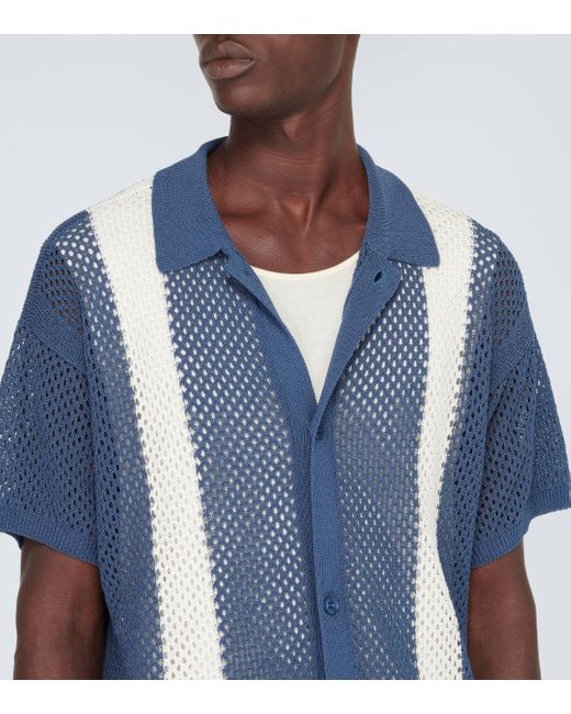 Frescobol Carioca Blue Castillo Cotton-blend Crochet Bowling Shirt for men