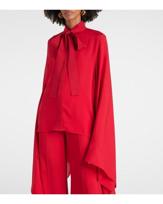 Elie Saab Red Tie-Neck Silk Blouse
